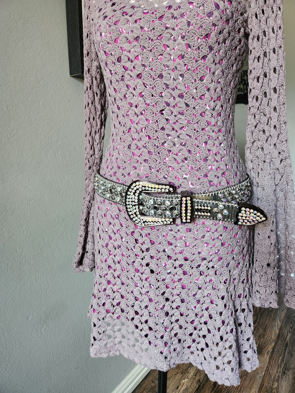 B.B. Simon Embellished Rhinestone Western Belt - Silver